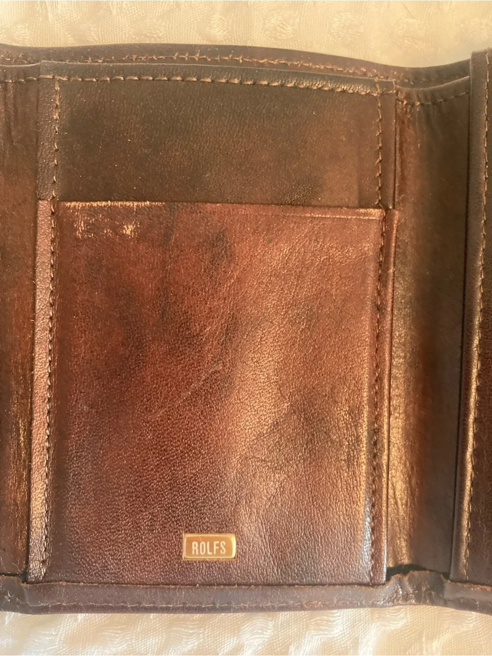 VTG ROLFS COWHIDE Brown Leather Tri Fold Wallet with ID Window